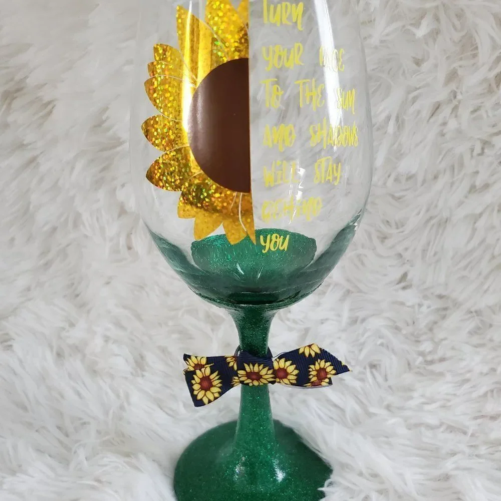 Sunflower Wine Glass, Fall Tumbler, Sunflower Design